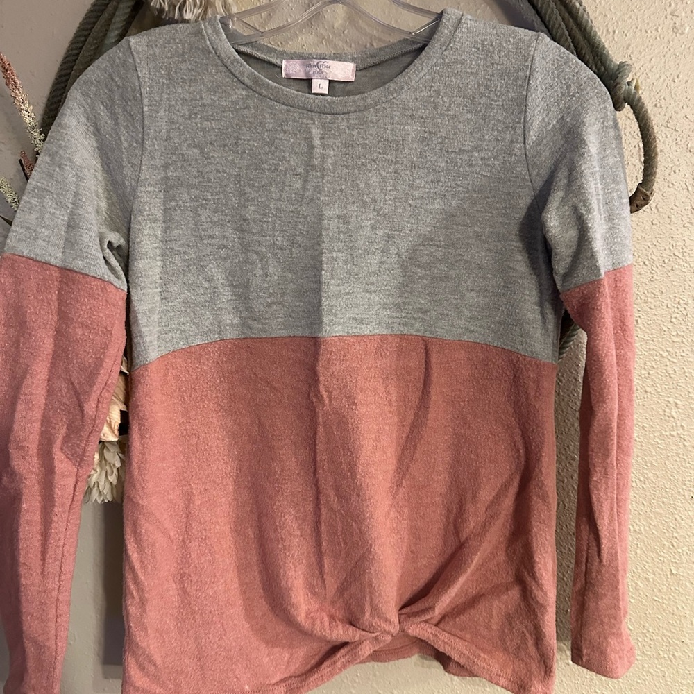 Kids Two-Tone Gray and Pink Long Sleeve Shirt